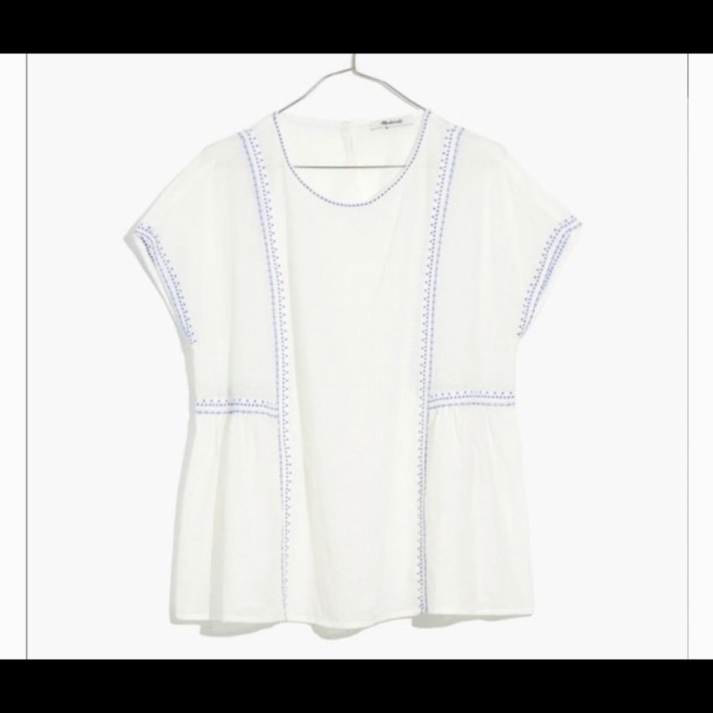 New Madewell embroidered crew neck folk top
